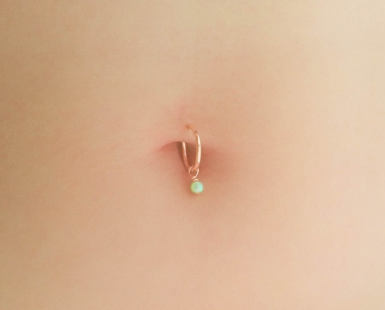 Mother Day Simple Opal Belly Hoop Ring-Tiny Belly Piercing-Belly Hoop-Simple Belly Jewelry-Dainty Belly Ring-Tiny Navel Ring image 1