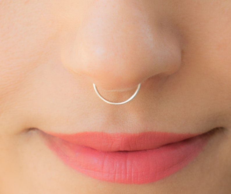 Silver Septum Ring Real Septum Jewelry Sterling Silver Hoop Piercing Thin Slim Nose Ring 20 Gauge Nose Ring 6 mm 7 mm 8 mm 9 mm 10 mm image 1