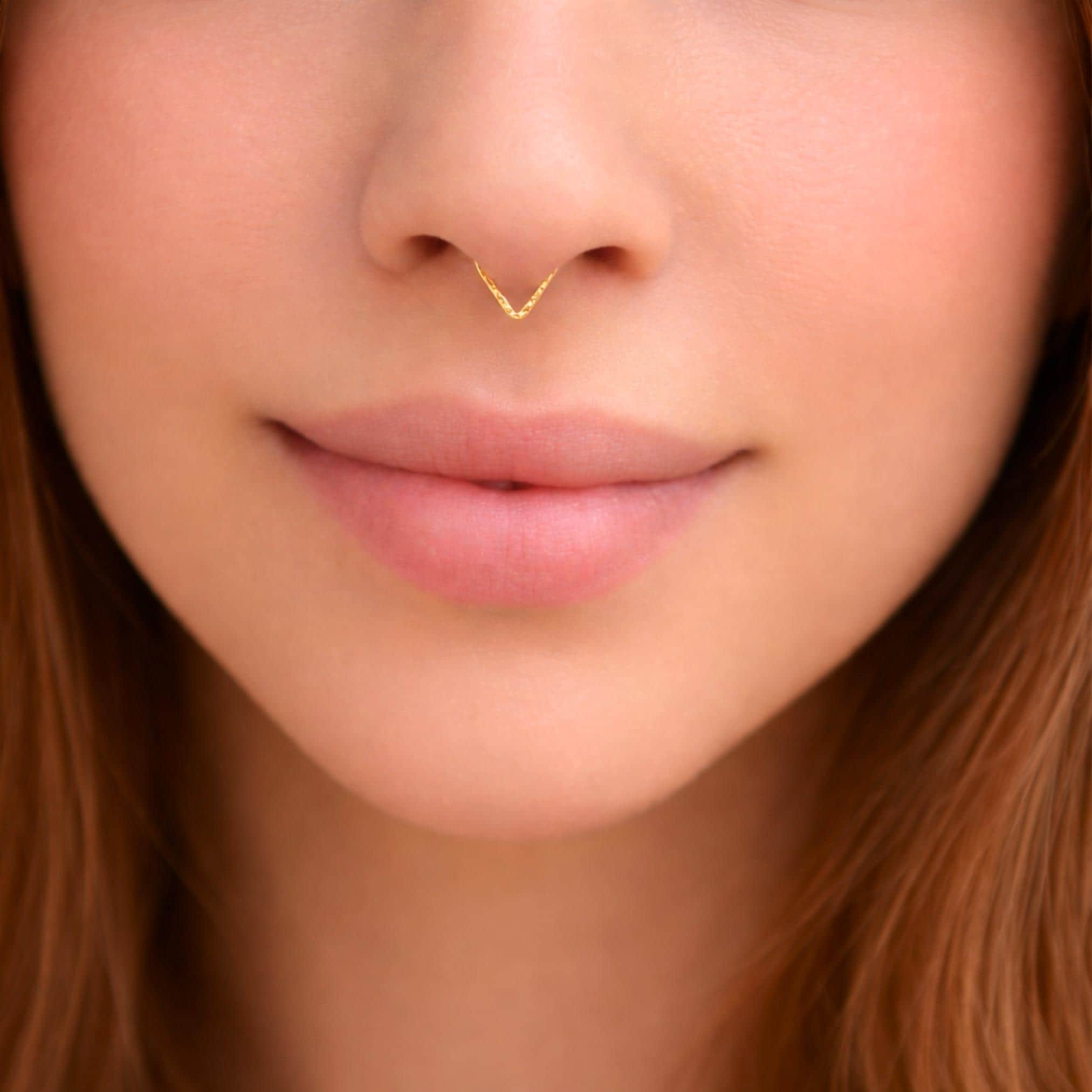 Triangle Septum nose ring, Teardrop Nose Piercing, Gold Silver or Rose…