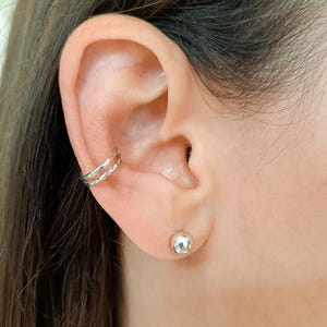 Diamond Cut Sterling Silver Wire Double Ear Cuff – No Piercing Required - Diamond Cut Wire for a Sparkling Look - Adjustable Double Ear Cuff