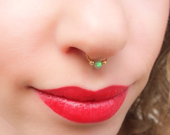 Opal Septum, Opal Septum Ring, Septum, Nose Ring, Opal Nose Ring, Beaded Nose Ring, Punk Rock Jewelry, Beaded Septum, green septum