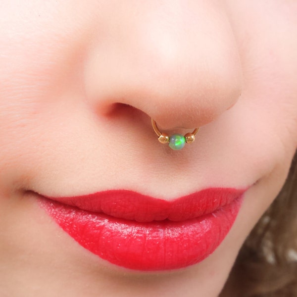 Opal Septum, Opal Septum Ring, Septum, Nose Ring, Opal Nose Ring, Beaded Nose Ring, Punk Rock Jewelry, Beaded Septum, green septum