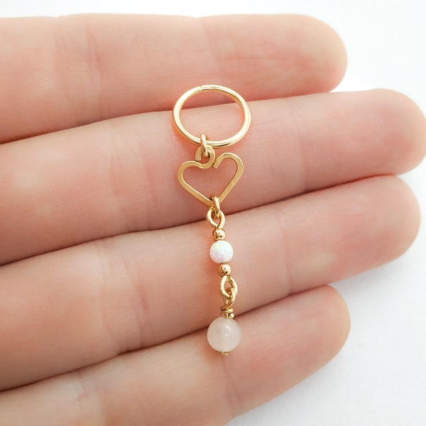 Rose Quartz Belly Ring Piercing-Rose Quartz Navel Ring Piercing-Rose Quartz Belly Jewelry-Opal Belly Piercing-White Opal Belly Ring