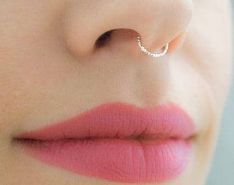 Mother Day - Septum Ring 22g, Diamond Cut Nose Ring, 22g Silver Nose Ring Hoop, Snug Nose Ring, 22g Septum Nose Ring, Twisted Nose Ring