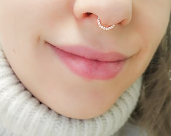 Mother Day - Diamond Septum 18g 20g - CZ Septum Piercing - Crystal Piercing - Pave Piercing 8mm