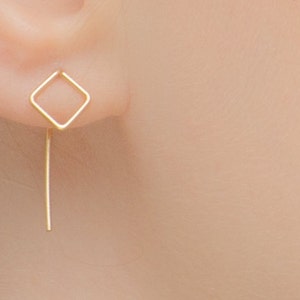 Square Earrings, Ear Jacket, Square Ear Jacket, Ear Wrap, Geometric studs, Ear Jacket Earring, Minimalist Ear Cuff, Square Studs