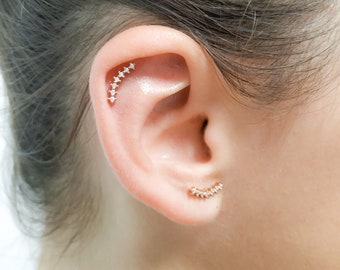 Helix Earring Cartilage Earring CZ Curved Helix Pave Helix Earring Tiny Diamonds Helix Jewelry Rose Gold Silver Ball Screw Back