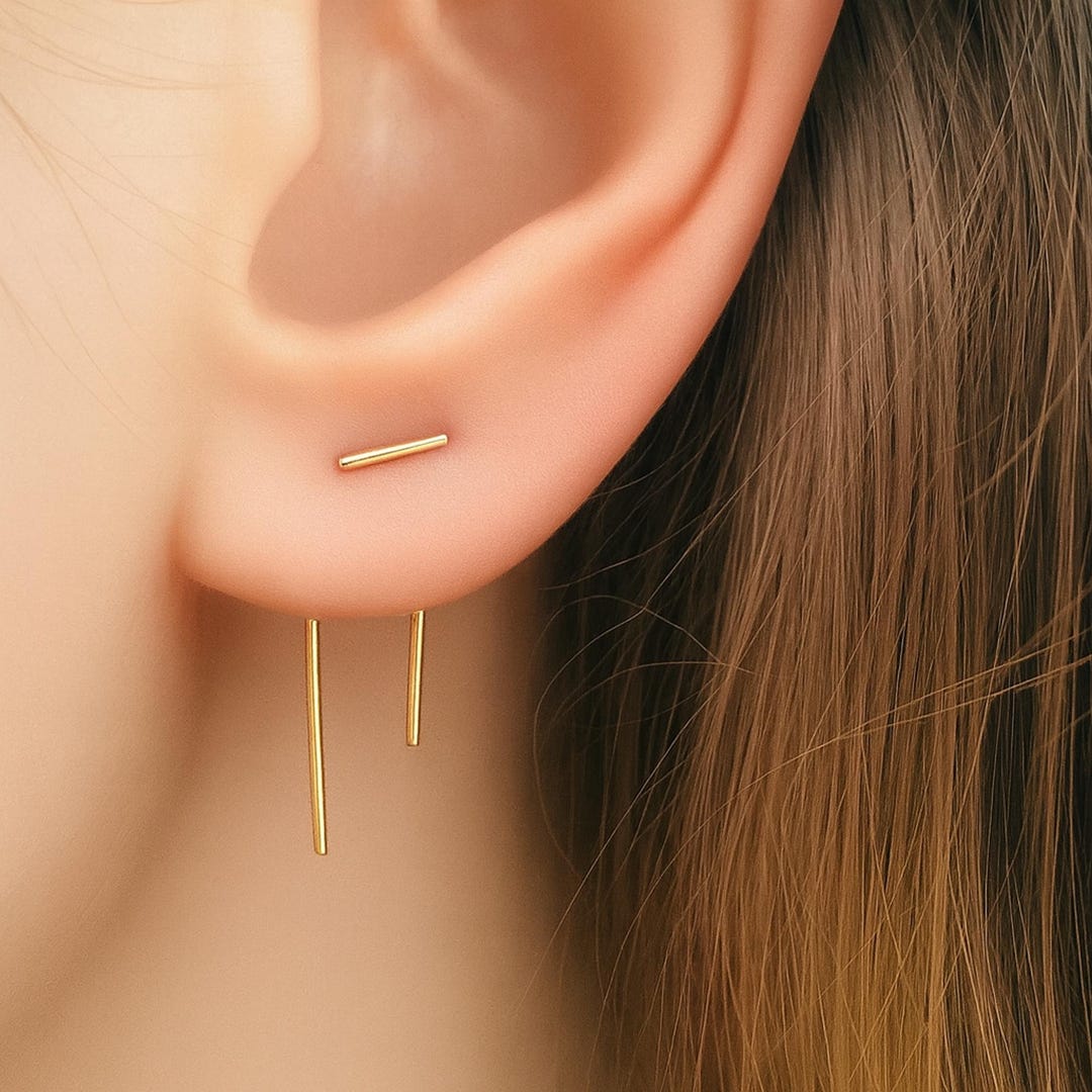 Double Piercing Earrings-threader Earrings-double Lobe Earrings