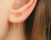 ピアス LOVE ME MONSTER Two Line Ring Earrings L203MER120 2 Hole Earring, Long Chain Earring, Double Stud Chain
