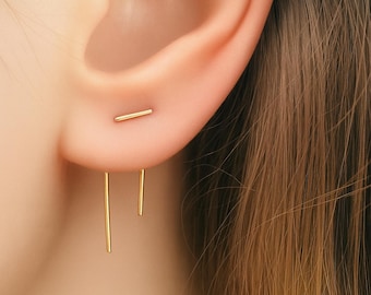 Double Piercing Earrings-Threader Earrings-Double Lobe Earrings-Double Threader Earrings-Double Piercing-Two hole Earrings-Staple Earrings