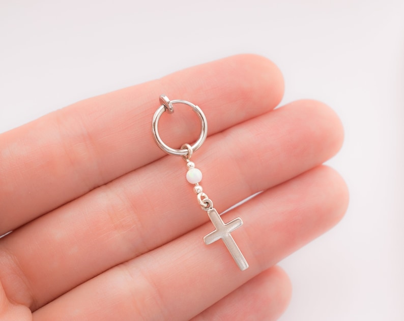 Mother Day Fake Belly Button Ring Opal Belly Piercing Clip On Fake Opal Cross Belly Ring Hoop Fake Navel Hoop Body Jewelry image 4