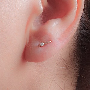 Double Post Earring-Staple Stud Tiny Diamond-Two Holes Earring-Two Piercings Single Earring-Bar Stud Earring-U Earring-Staple Earring