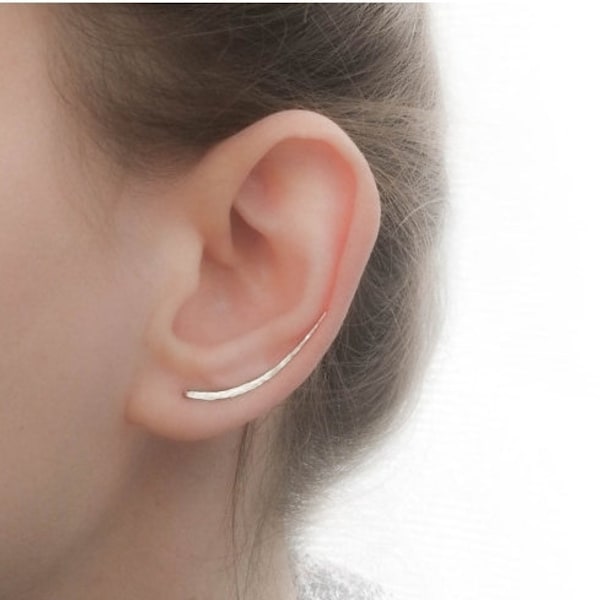 Mother Day - Ear Climber Earrings - Long Ear Climber - Silver Ear Climber - Ear Crawler - Bar Earrings - Silver Bar Earrings