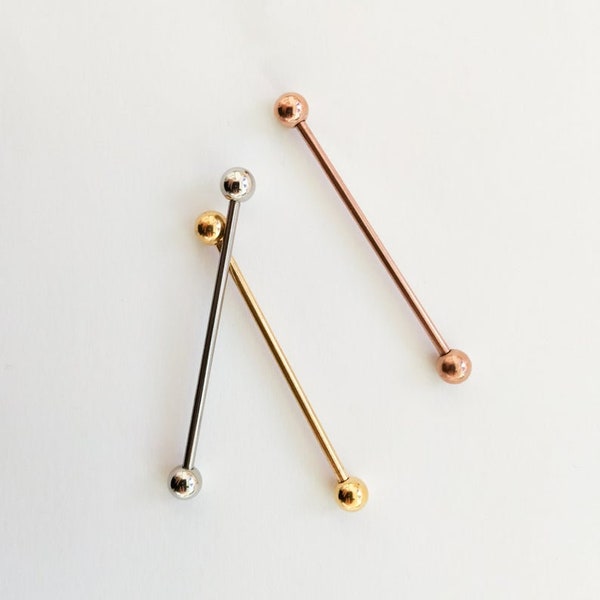 Mother Day - Rose Gold Industrial Piercing-Rose Gold 14g Industrial Barbell 38mm-Industrial Barbell 316L Surgical Steel Scaffold Earring