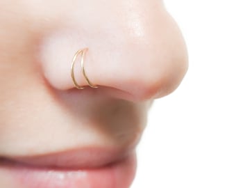 Double Nose Ring for Single Piercing - Nose Ring Hoop - Double Hoop Nose Ring