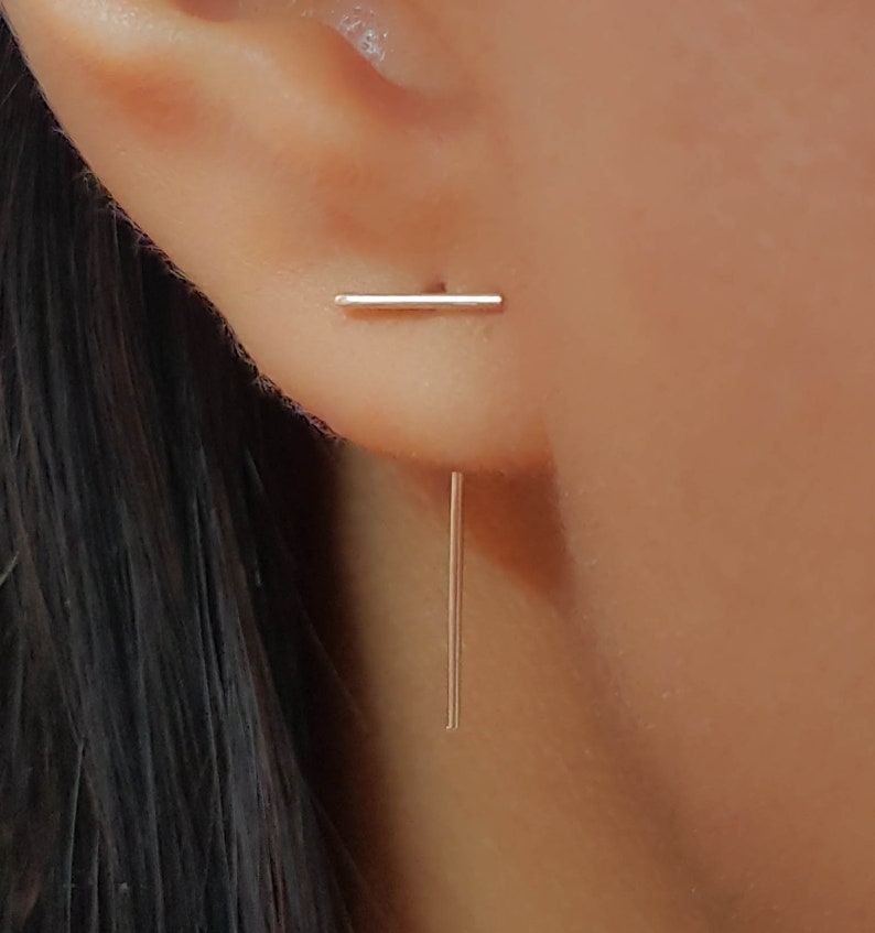 Bar Threader Earrings Line Threader Double Sided Earring Etsy