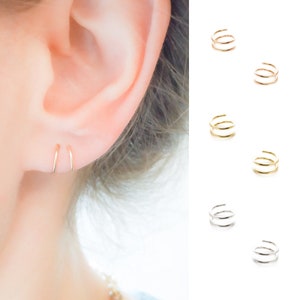 Mother Day - Fake Second Piercing - Twist Earrings - Spiral Double Hoop Piercing - Huggie Earrings