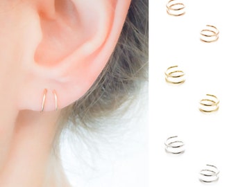 Fake Second Piercing - Twist Earrings - Spiral Double Hoop Piercing - Huggie Earrings