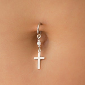 Mother Day Fake Belly Button Ring Opal Belly Piercing Clip On Fake Opal Cross Belly Ring Hoop Fake Navel Hoop Body Jewelry image 1