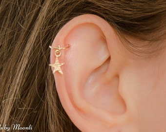 Gold Cartilage Piercing Star Charm- Star helix hoop- Cartilage ring- Gold Helix Earring- Tiny star earring- Gold helix- Silver helix