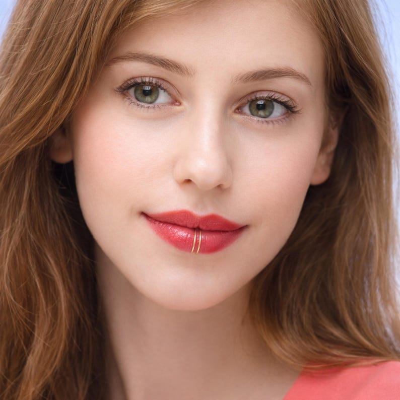 Gefälschte Lippen Ring - Doppel Band Lip Cuff Clip Auf - Fake Lip Piercing nicht durchbohrten Schmuck Bild 4