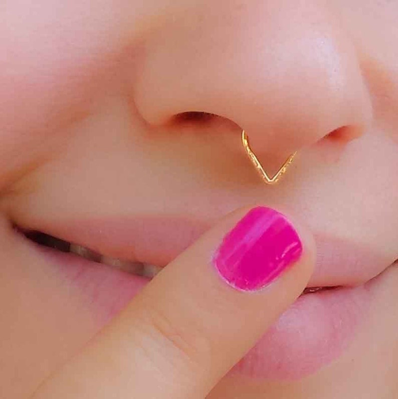 Triangle Septum nose ring, Septum Ring Gold, Gold septum, Septum, chevron septum, Septum Piercing, Septum Nose Ring, Gold Septum image 3