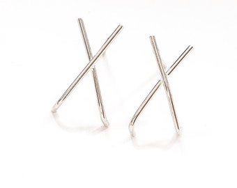 X Studs Sterling Silver - Silver Studs - Minimalist Studs Earrings - X Earrings Silver - Big X Studs - X Earrings Studs - Huggie Earrings