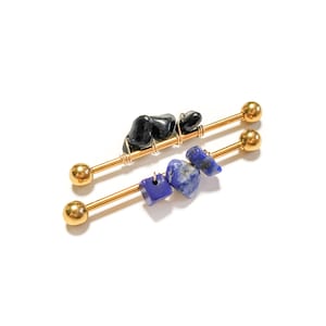 Industriële piercingsieraden - staafje piercing - lapis lazuli industriële staaf - zwarte onyx industriële Babrell