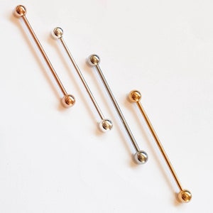 Rose Gold Industrial Piercing-Rose Gold 16g Industrial Barbell 35mm-Industrial Barbell 316L Surgical Steel Scaffold Earring