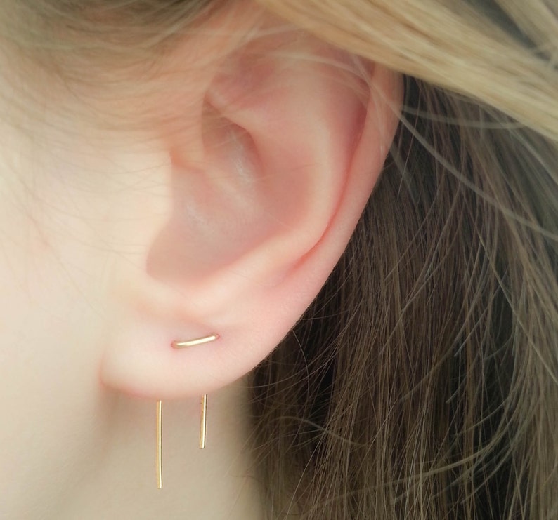 Double Piercing Earrings-Threader Earrings-Double Lobe Earrings-Double Threader Earrings-Double Piercing-Two hole Earrings-Staple Earrings image 3