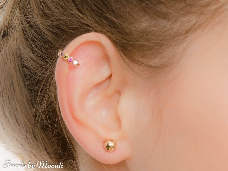 Mother Day Helix Earring Colorful Cartilage Piercing Gold Filled Ear Hoop image 3