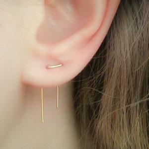 Double Piercing Earrings-Threader Earrings-Double Lobe Earrings-Double Threader Earrings-Double Piercing-Two hole Earrings-Staple Earrings