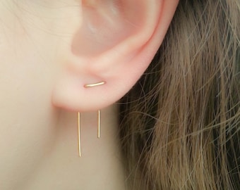 Double Piercing Earrings-Threader Earrings-Double Lobe Earrings-Double Threader Earrings-Double Piercing-Two hole Earrings-Staple Earrings