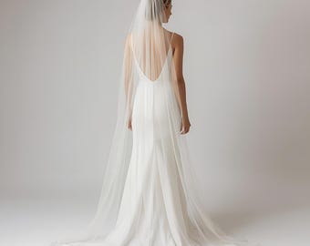 Chapel Ivory Wedding Veil, Soft Wedding Veil, Raw edge Wedding Veil, Minimalistic Single tier veil, Ivory Veil