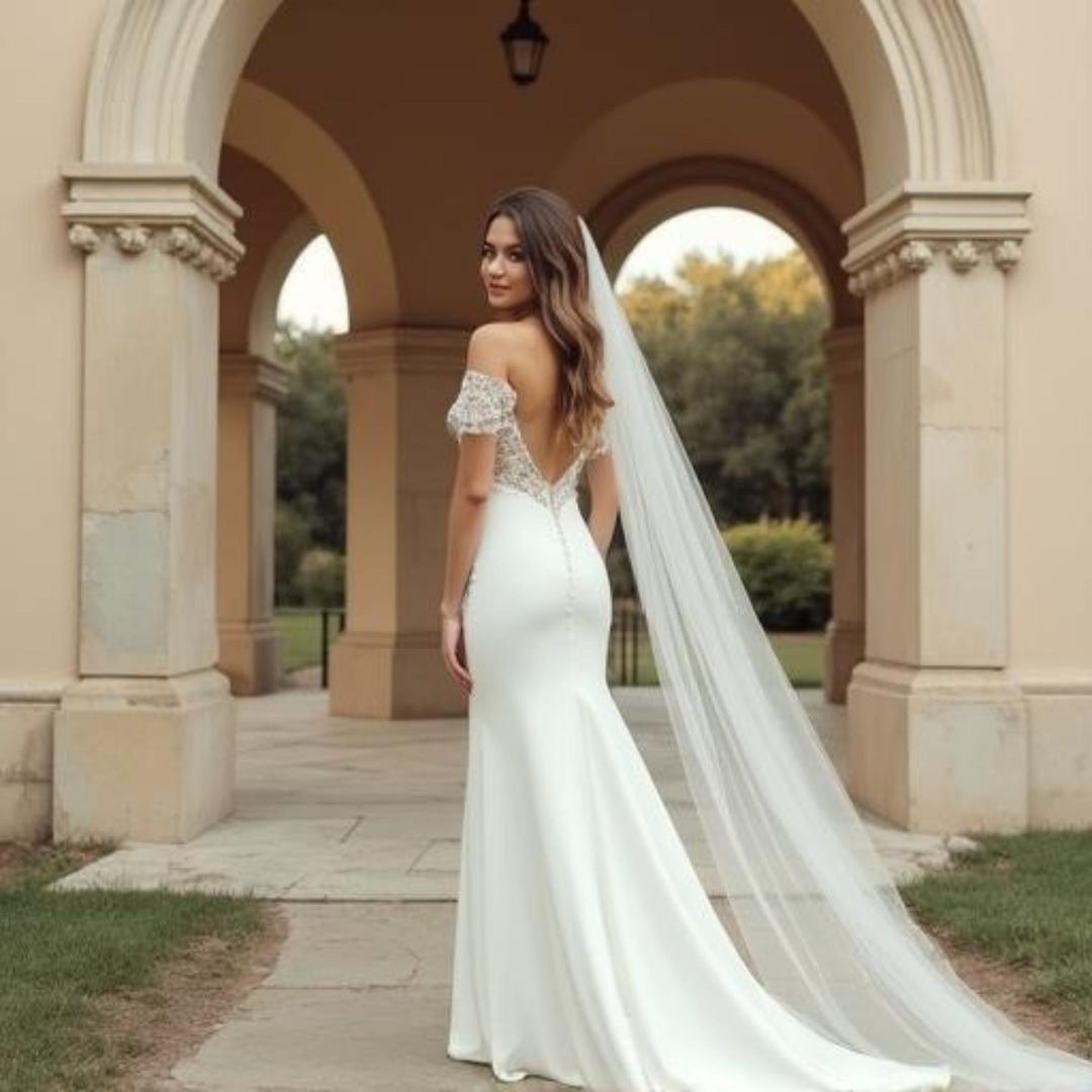 Chapel Length Ivory Wedding Veil 98 display picture 2