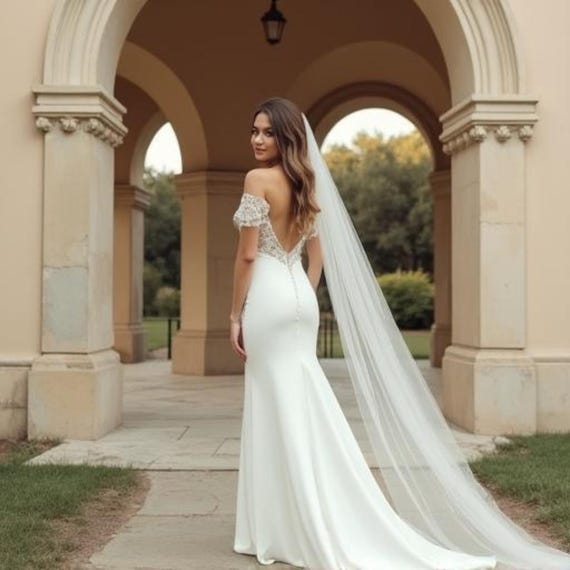 Chapel Length Soft Tulle Veil With Raw Edge, chapel length 98” Raw Edge Tulle Chapel Veil | David main image 2