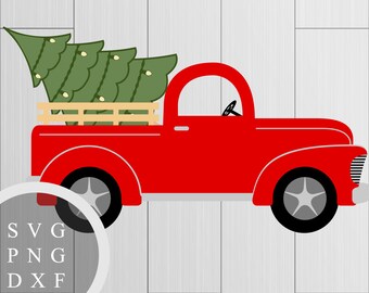 Red Christmas Tree Truck - SVG, PNG and DXF files -  For Printing and Cutting