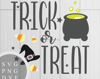 Trick or Treat - SVG, PNG, DXF and PDFs for Printing, Cutting and Design- Hand Lettered Illustration