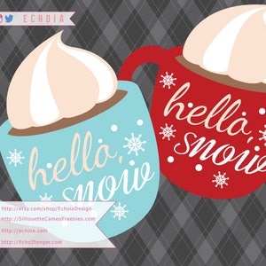 Hello Snow Cocoa Cup Design SVG, PNG and DXF Files for Printing/Cutting/Design image 2