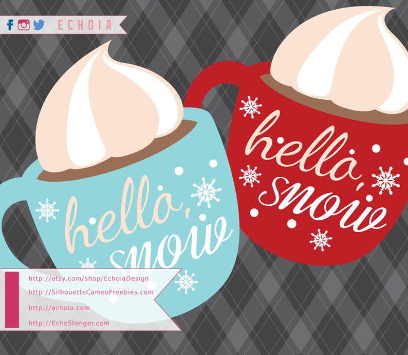 Hello Snow Cocoa Cup Design SVG, PNG and DXF Files for Printing/Cutting/Design image 2