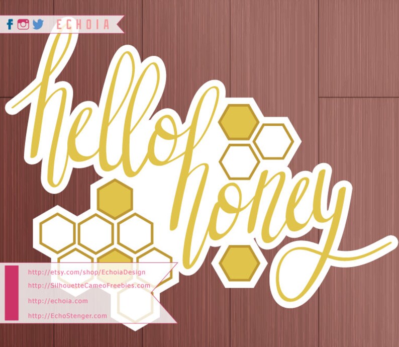 Hello Honey Hand Lettered SVG, PNG, DXF cut file image 1