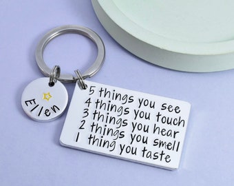 Personalised Grounding Keyring • 54321 Technique Key Chain • Anxiety Management Key Ring • Mindfulness Gift • Anxiety Sufferer Coping Tool
