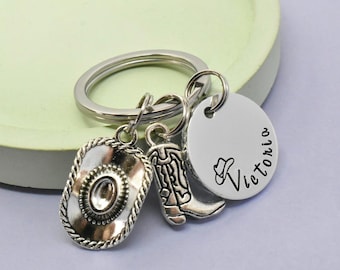 Cowgirl Keyring • Personalised Country Girl Key Ring • Cowgirl Gift • Rodeo Fan • Line Dancer • Boot • Hat • Stocking Filler