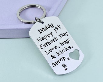 First Father's Day Gift • 'Love, Hugs & Kicks, From Bump' • Personalised Keyring • From Unborn Child • 1st Fathers Day Present