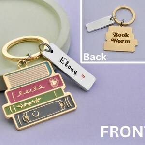 Personalised Book Keyring, Custom Name Keychain, Book Lover Gift, Reading Gift, Bookworm Keyring, Teacher Gift, Bibliophile Gift