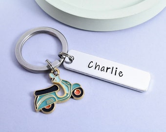 Personalised Teal Moped Keyring • Scooter Key Ring • 'Ride Safe' Keychain • First Moped Gift • Passed CBT Test Gift  • Bike Keyring