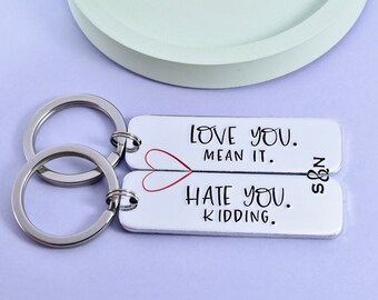 Love You. Mean It - Hate You. Kidding • Personalised Friendship Keyring • Friends Initials Set • Best Friend Gift • BFF • Couple Present