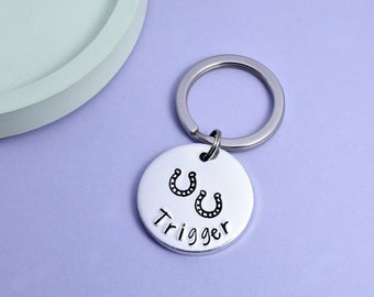 Horse Name Keyring • Personalised Key Ring With Horse's Name • Equestrian Gift • Pet Tag • Small Key Chain • Pony Name • Horse Shoe