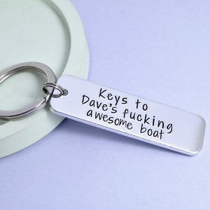 Gift For Boat Owner • Personalised Keyring With &quot;Keys to *custom name&#39;s* f*ing awesome boat&quot; • Boat Keys • Fisherman Key Ring