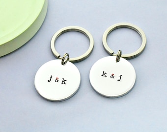 Personalised Initial Keyring • Couple Keychains with Heart Ampersand • Single or Matching Pair • Gift for Anniversary,Valentine’s or Wedding